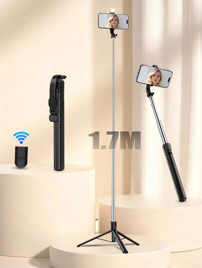 This 170-Centimeter Bluetooth Remote Selfie Stick Is Made Of Alloy And Is Suitable For Various Smartphones. It Is An Ideal Choice For Shooting Videos And Documenting Life. It Is Extendable, 360-Degree Rotatable, Shockproof And Foldable. This Portable Tripod-Style Handheld/Standing Selfie Stick Is Convenient To Carry.