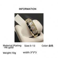 14K镀金戒指，镶嵌闪耀立方氧化锆，是婚礼、订婚、承诺的理想之选——也是周年纪念日和生日的完美礼物，奢华时尚珠宝。 - 金色 - 查看 4