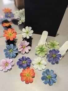 1对夏季女士度假风仿真花朵蝴蝶高跟鞋鞋夹，优雅泰式沙滩向日葵DIY鞋饰，适用于高跟鞋、凉鞋、坡跟鞋、黑色浅口鞋，婚礼/节日礼物 - 彩色 - 查看 3