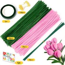 Bộ tăm bông vệ sinh dạng ống màu hồng và xanh lá cây (262/362/572 chiếc), bộ tăm bông vệ sinh dạng ống số lượng lớn để làm hoa, bộ dụng cụ làm hoa bằng chỉ, đồ thủ công mỹ nghệ, dây kim loại mềm mại, bộ trang trí Giáng sinh tự làm, quà tặng Ngày Valentine, Ngày của Mẹ, thích hợp cho người đam mê tự làm đồ thủ công. - hồng xanh - Xem 13