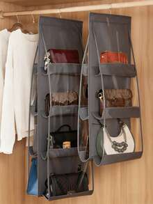 1pc/2pcs Space-Saving Ventilated Multi-Layer Hanging Wallet/Card Holder Organizer Rack, Student Use; 1pc 6/8 Compartment Space-Saving Hanging Organizer Bag, Multi-Layer Portable Handbag/Wallet Storage, Travel Clothes Storage, Dorm Closet Essential - Multicolor - View 16