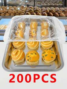 200片装大号透明食品保鲜膜，食品托盘密封膜盖，厨房食品盖，塑料袋，食品储存袋，面包盖，白色食品盖，塑料包装膜，PE保鲜膜袋，厨房收纳，家用塑料包装 - 查看 14