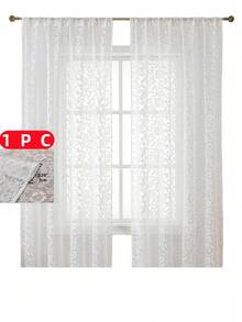 1片纯色花卉蕾丝薄纱窗帘,轻盈半透明,适用于卧室、客厅、阳台、书房、悬浮窗装饰 - 白色 - 查看 11