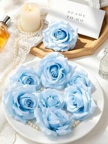 5/25PCS Artificial Rose Flower Heads Wedding Decoration Bride Bouquet Wrist Flower Material Flower Wall Flower Row Arrangement Home Decoration New Year Decoration Valentine's Day Gift - Blue - View 6