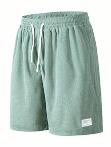 Celana Pendek Corduroy Bertekstur Minimalis Longgar di Atas Lutut, Celana Pendek Kasual Serbaguna untuk Pria - Mint Green - View 5