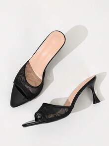 Women's Mesh Fabric Breathable Open Toe High Heel Sandals, Versatile Black Minimalist Pointed Toe Stiletto Slide Sandals, New Summer Style - Black Pointed Double Mesh - View 3