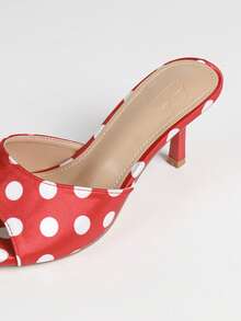 Zapatos de tacón alto de unicolor elegantes, zapatos de fiesta elegantes con volantes de tela para fiestas al aire libre - Cara roja/manchas blancas - Ver 8