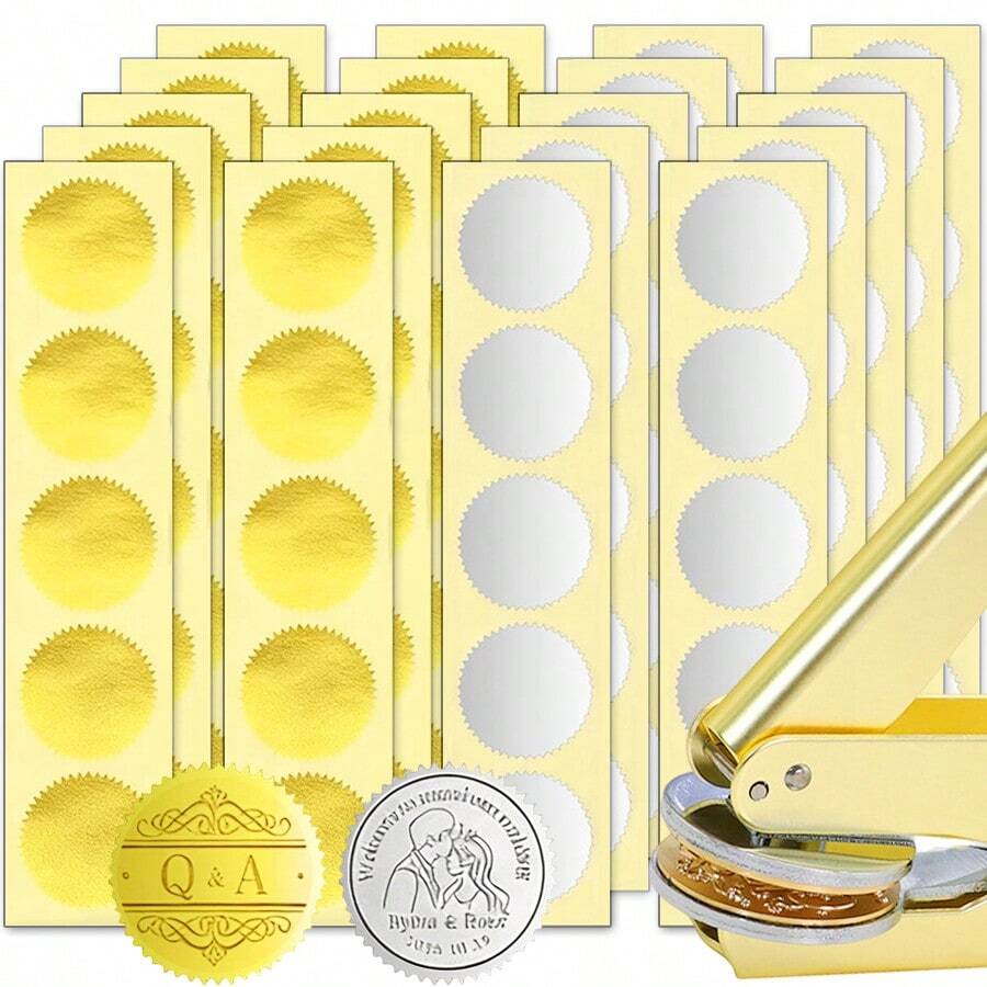 20Sheets 45mm Round Scalloped Edge Embossed Seal Stickers DIY Golden & Silvery Certificates Seals For Wedding Invitations, Documents & Envelopes - 20pcs - View 1