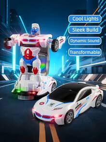 3-12 Jahre alte Jungen Spielzeug 2-in-1 Transformierendes Auto Roboter, Leuchtet auf, Automatische Hinderniserkennung, Batteriebetriebenes Transformierendes Auto Roboter Spielzeug, Kinder Geburtstaggeschenk - Verschiedenfarbig - Übersicht 5