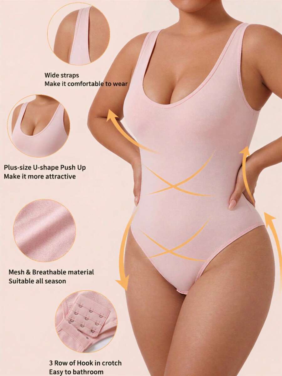 女士紧身胸罩、紧身胸罩、塑身腰带、女士塑身衣、腰带、塑身连体衣、塑身连体衣、无缝夏季腹部和臀部塑形连体衣、日常内搭 - 粉色 - 查看 1