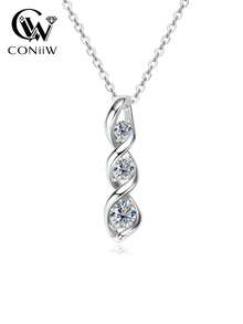 ConiiW 925 Sterling Silver 0.7ct Moissanite Pendant Necklace, Elegant Vintage Geometric Spiral Design, Suitable For Daily Wear, Casual Occasions, Couples. Ideal Gift For Mother, Friend, Boyfriend Or Girlfriend On Occasions Like Date, Party, Wedding, Mother's Day, Easter, Thanksgiving, Valentine's Day, Christmas, Halloween, Back To School, Wedding Season, Birthday, Anniversary. - 0.4 Carat - View 2