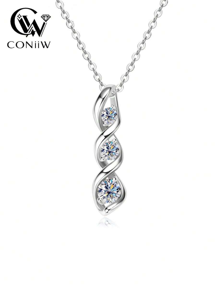 ConiiW 925 Sterling Silver 0.7ct Moissanite Pendant Necklace, Elegant Vintage Geometric Spiral Design, Suitable For Daily Wear, Casual Occasions, Couples. Ideal Gift For Mother, Friend, Boyfriend Or Girlfriend On Occasions Like Date, Party, Wedding, Mother's Day, Easter, Thanksgiving, Valentine's Day, Christmas, Halloween, Back To School, Wedding Season, Birthday, Anniversary.