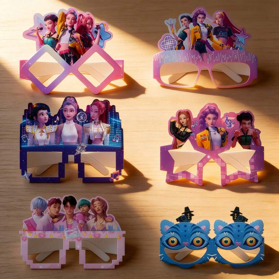 Hasbro 6件套K-Pop恶魔猎人主题派对眼镜套装,卡通风格纸质眼镜,生日派对拍照道具 - 彩色 - 查看 1