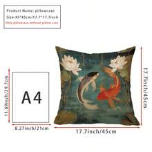 1pc Japanese Traditional Koi Fish Pattern Decorative Pillow Cover, Zipper Closure, Soft & Smooth Polyester Fabric, Double-Sided Printed Pattern, Multiple Sizes Available, Suitable For Sofa, Living Room, Bedroom And Office Decor, Inner Cushion Not Included, Cultural Home Decor Style - Multicolor - View 5