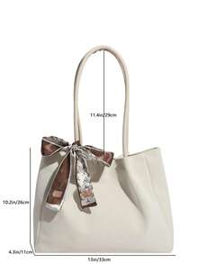 新款丝巾装饰女士手提包/单肩包，独特设计，双提手，大容量托特包，适合休闲和日常使用，可用于度假、通勤和购物，时尚女士包 - 白色 - 查看 6