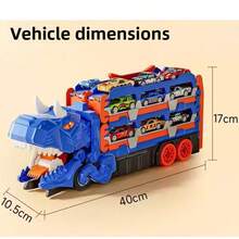 New Dinosaur Triceratops Transformable Sliding Alloy Toy Car, Tyrannosaurus Rex Swallowing Track Toy Car, Upgraded Super Large Triceratops Launcher Car [Storage + Swallowing + Launching + King Challenge Gameplay] (Alloy Car Model And Color Randomly Sent) - Multicolor - View 11