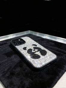 1pc Minimalist Rhinestone Cute Panda Soft Feel 2-In-1 Phone Protective Case Compatible With Apple 17, 16 Pro Max Starry Sky Rhinestone Case, 15 Panda Phone Case, 14 New Cartoon Phone 13 Minimalist Rhinestone 12 Large Camera Hole 11 - Black and White - View 4