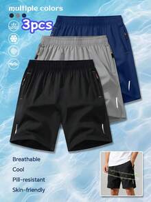 3pcs Men's Summer Quick-Dry Straight Leg Shorts, Casual Outdoor Sports Pants - Multicolor - View 3