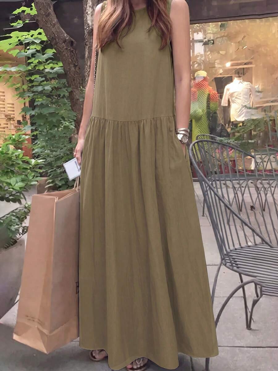 Đầm maxi dài tay không tay cổ tròn dáng rộng màu trơn, thích hợp mặc mùa xuân hè, áo khoác cardigan dài tay, áo khoác ngoài phối màu thời trang, trang phục đi học, áo sơ mi dài kiểu Mỹ, trang phục giáo viên, trang phục đi làm, phong cách tối giản, trang phục công sở, cổ điển, đơn giản, thanh lịch kiểu Pháp. - Màu Khaki - Xem 1