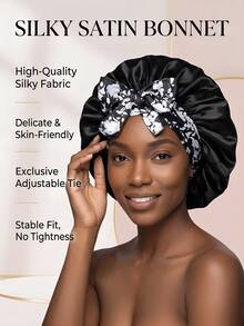 Awegeo 女士双面睡帽，双层缎面透气面料，蝴蝶结松紧带，休闲护发帽 - B - 查看 8