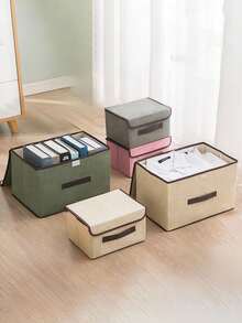 1/2pcs Foldable Fabric Storage Box With Lid Dust-Proof Storage Bin Large Capacity Clothes Organizer Box Stackable Wardrobe Organizer Box Seasonal Clothes Underwear Socks Toys Miscellaneous Items Sorting Storage Box Bedroom Wardrobe Dormitory Home Storage Basket. One Foldable Stackable Large Capacity Bedroom Kitchen Toy Storage Basket - Multicolor - View 5