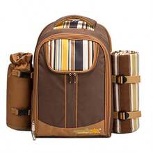apollo walker - Mochila de picnic para 2 personas con compartimento para enfriador soporte desmontable para botellas/vino manta de forro polar platos y cubiertos 2 personas café - Marrn - Ver 6