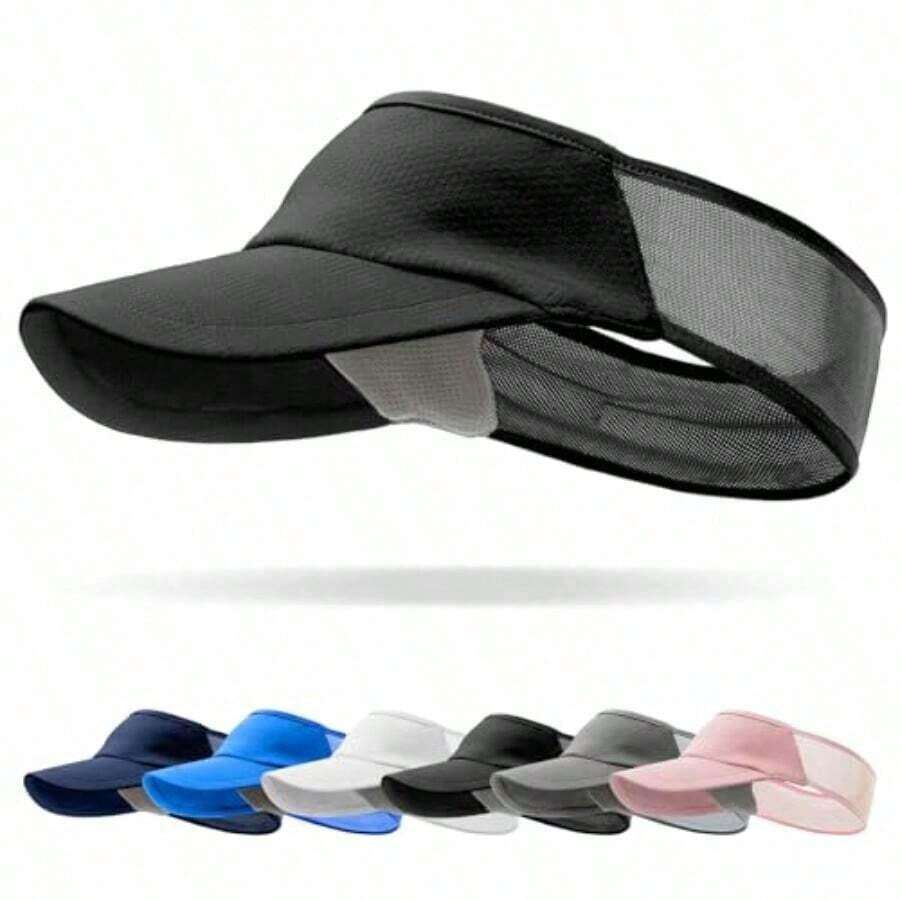 Sport Sun-Visor Hat Men Women Summer Lightweight Cooling Running Tennis Sweat-Band Cap - 黑色 - 查看 1