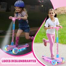 Nasjac Scooter Plegable para Niños, Patinete de Altura 3 Ajustable para Niños, 2 a 13 años, Patín del Monopatin 3 Ruedas con Luz LED para proyector - Rosa - Ver 2