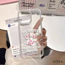 豪華なTAOのお花と犬のFootprintのダイヤモンドデザインのを使うスマホケース（ 17、16、15、14、13、12、11 Pro Max、XS、XR、X、SE 2022対応）ソフトで落下防止、汚いれに強いい保護するカバー - クリア - チェックする 6