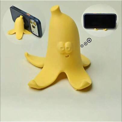 1pc 3D Printed Banana Phone Holder, Creative Funny Smiling Face Desktop Decor