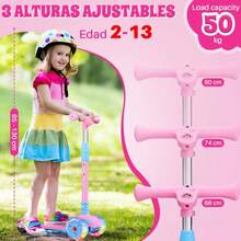 Nasjac Scooter Plegable para Niños, Patinete de Altura 3 Ajustable para Niños, 2 a 13 años, Patín del Monopatin 3 Ruedas con Luz LED para proyector - Rosa - Ver 5