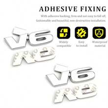 2PCS V6 Ml  P 3D Classic V6 Nameplate Logo Engine Badge Sticker Universal V-6 Letters Ml Decal  Veicle Side Fender Trunk Tailgate Car Accessories Silver - V6 銀 - 查看 3