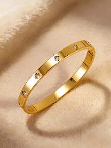 Vòng tay hình cỏ ba lá may mắn bằng thép không gỉ mạ vàng 18K đính đá Zirconia, món quà thanh lịch dành tặng người yêu nhân ngày Valentine hoặc Ngày của Mẹ. - Kiểu 2 - Xem 10