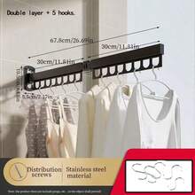 1 pieza Tendedero plegable, adecuado para apartamentos pequeños; un dispositivo de secado retráctil invisible para el balcón; percha para ropa, tendedero; barra de secado retráctil; tendedero sin taladro; y una herramienta perfecta diseñada específicamente para secar ropa de cama; solución de secado compacta; equipo de lavandería que ahorra espacio; diseño retráctil; tendedero elegante; marco de metal duradero; tendedero de alta calidad; estante montado en la pared; tendedero retráctil; residentes urbanos; vida en espacios pequeños; tendedero - Negro - Ver 15
