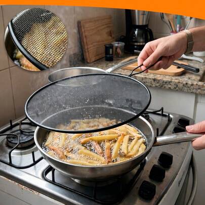 Protetor Anti Respingo 25cm Com Cabo Para Frigideira E Panela Anti Óleo Tela Metálica Cozinha