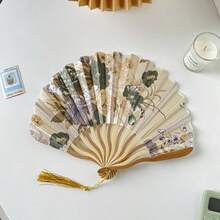 1把中国风女士7英寸软丝折扇，竹框，大剑扇，礼品，展示，舞扇 - 折扇 - 查看 8