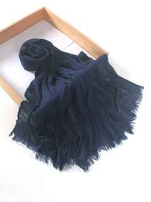 1件亚麻纯色头巾，穆斯林人造丝褶皱流苏边头巾，适合搭配长袍，夏季沙滩围巾/披肩 - 彩色 - 查看 46