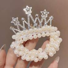 1pc Faux Pearl Crown Hair Accessory, Cute Sweet High-End Headband And Hair Ornament Ponytail Holders Hair Elastics Hair Rubber Bands Scrunchies Hair Rope - Multicolor - View 6