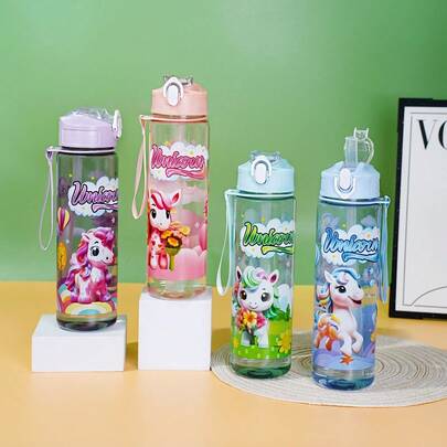 Hasbro New Unicorn Cartoon Water Cup, Transparent Rope Handle Portable Space Cup, Fashionable Cartoon Plastic Cup