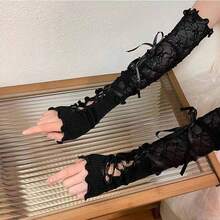 Harajuku-Style Niche Y2K Arm Sleeves, And Strap Wrist Sleeves, Fingerless Cosplay Gloves JK Girls, Summer - Trường Bạch - Xem 10