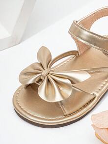 1 Pasang Sandal Anak Perempuan Modis dengan Desain Pita yang Lucu, Sepatu Datar yang Sempurna untuk Musim Panas - Emas - View 6
