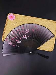1把女士梅花折扇 - 复古中式/日式塑料手扇，饰有优雅梅花图案，便携，适用于舞蹈、角色扮演、婚礼、生日派对、主题活动、舞台表演，可作为礼物、节日配饰 - 彩色 - 查看 10