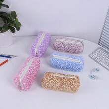 1pc Cute Leopard Print Plush Pencil Case, Ins Style Luxury High-Quality Portable Stationery Bag, Desktop Storage Pouch, Cosmetic Bag - A - View 4