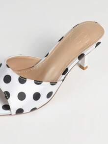 Elegant Solid Color High Heels, Elegant Fabric Ruffle Party Shoes For Outdoor Party - White Face/black Spots - View 8