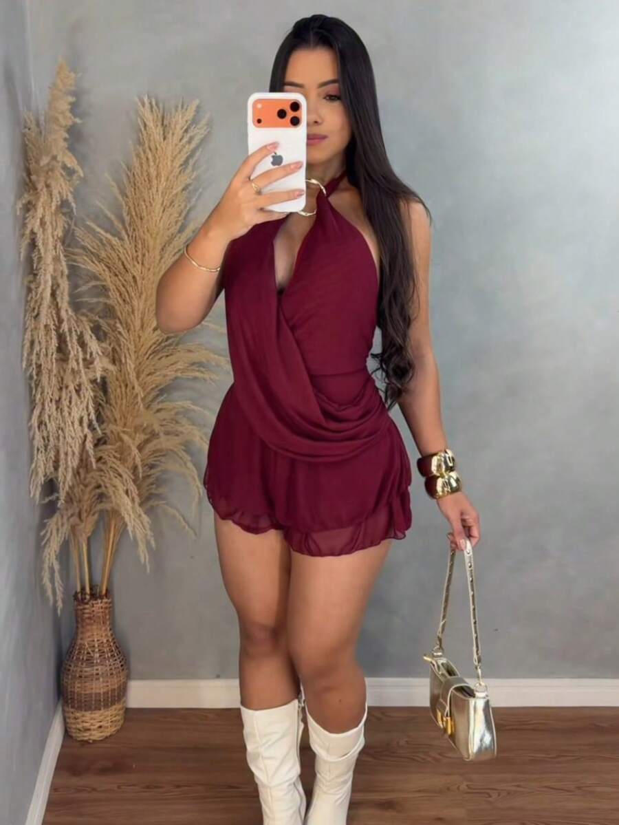 Perfect Little Romper With Hoops In Tulle Fabric. - Burgundy - View 1
