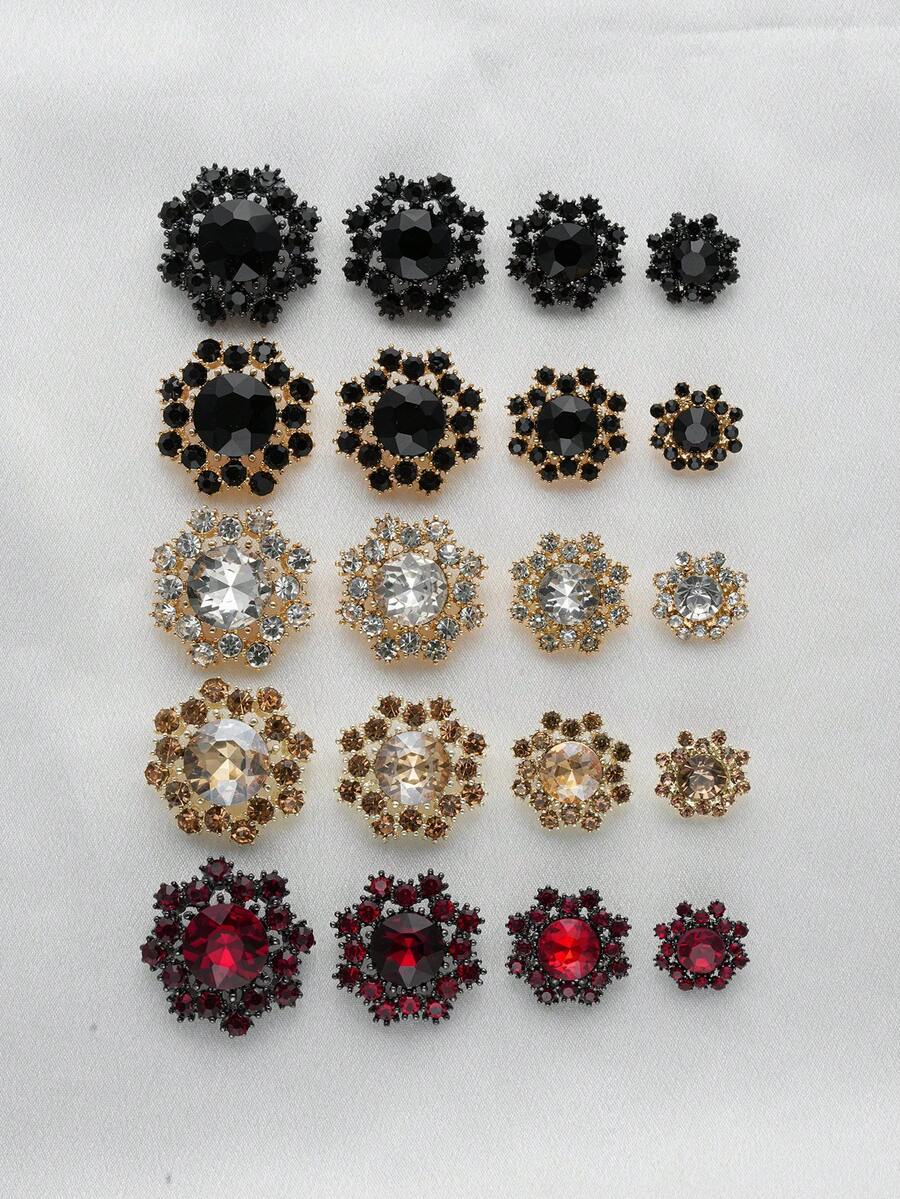 5pcs Elegant Rhinestone Flower Metal Buttons - Versatile For Shirts, Sweaters, Blazers & Coats - DIY Sewing Craft Supplies In Golden/Black