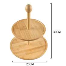 1 pezzo Supporto da portata in bambù a 2 ripiani, vassoio in legno rotondo a più livelli per tè pomeridiano, esposizione di dolci per feste, cucina, matrimoni, casa, ideale per cupcake, frutta, snack, dolci - Multicolore - Visualizzare 9