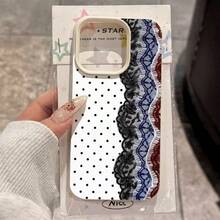 1pc White Base Small Polka Dot Black Blue Red Lace Pattern Full Coverage TPU Shockproof Phone Case Compatible With Apple 16 15 14 13 12 11 Pro Max, Compatible With Samsung Series - Multicolor - View 2