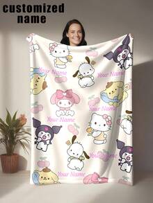 SANRIO 1 chiếc chăn nỉ họa tiết Kuromi, có thể tùy chỉnh tên - Nền sọc sao tím với hình ảnh Kuromi đen và tím cổ điển - Phù hợp cho mọi mùa, mềm mại, nhẹ, ấm áp, thích hợp cho ghế sofa, giường, ngoài trời - Món quà sinh nhật và ngày lễ hoàn hảo cho gia đình và bạn bè - Nhiều màu - Xem 17
