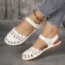 Vintage Roman Style Closed Toe Flat Sandals For Women, Breathable Toe Protection, Hook And Loop Closure For Easy On And Off, Daily Commute, Practical Versatile Design - White - View 16